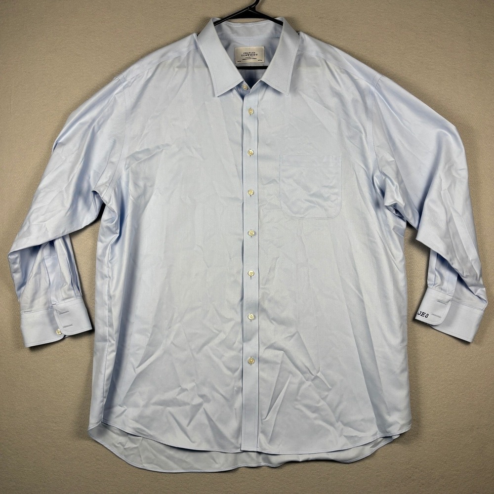Charles Tyrwhitt Non-Iron Classic Fit Dress Shirt 20/37 Light Blue JES Initials